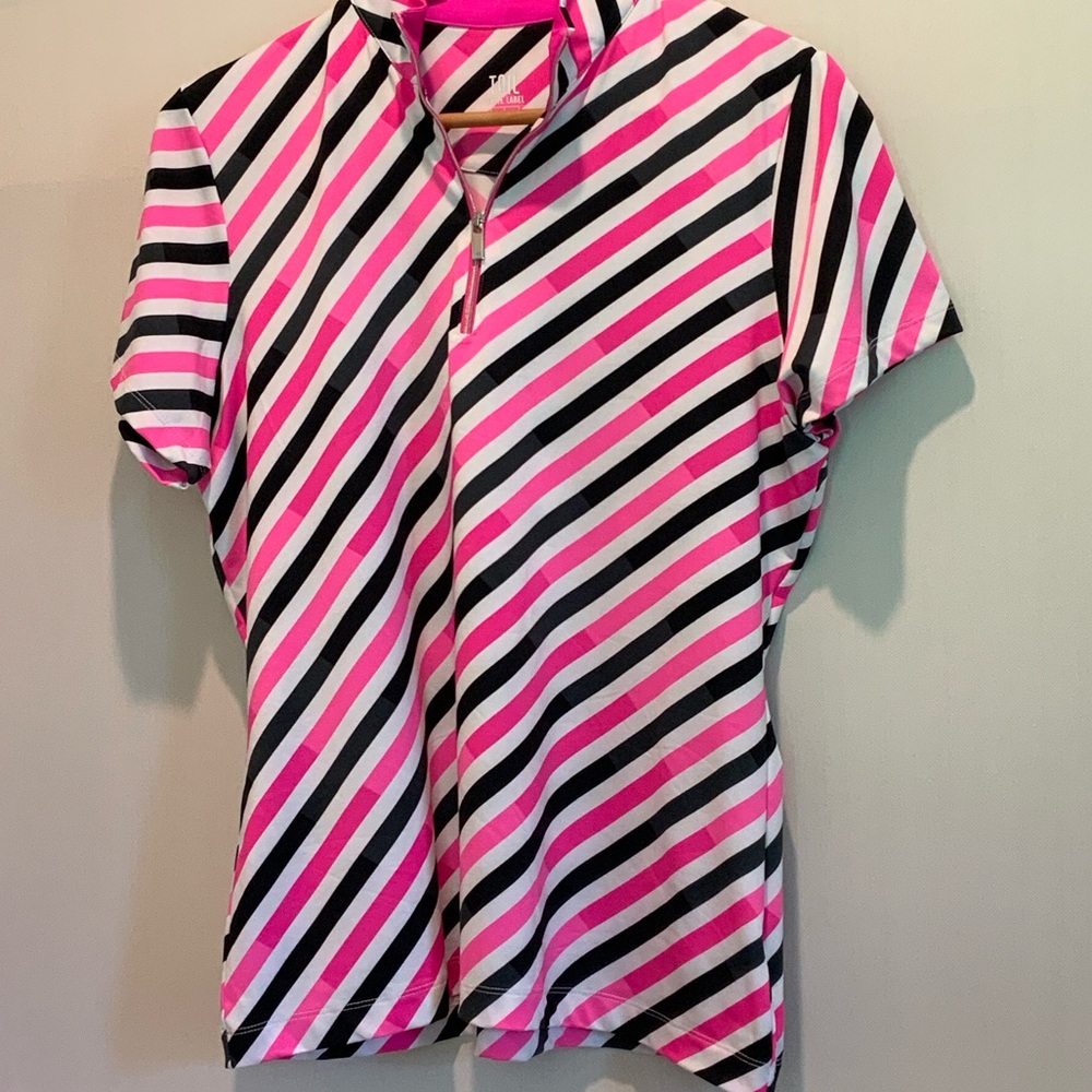 Tail Striped Pink and Black Quarter Zip Golf Top - EUC